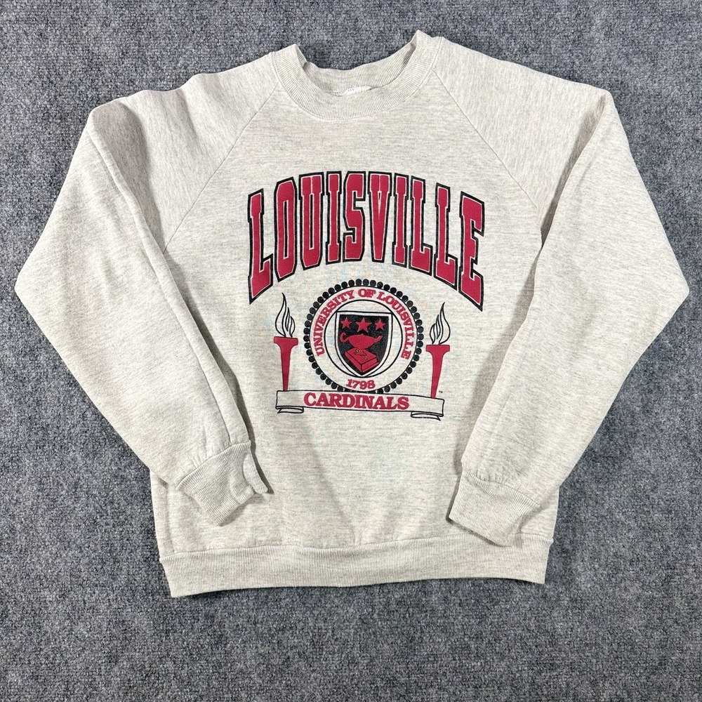 Vintage 90s University of Louisville Cardinals Sweatshirt Medium Gray Pullover